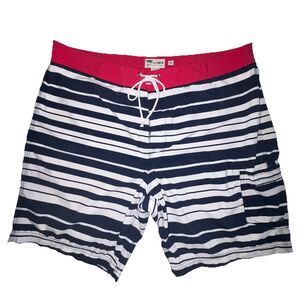 J .Crew Board Shorts Mens Size 36 Blue White Striped Mesh Lined 8" Nylon
